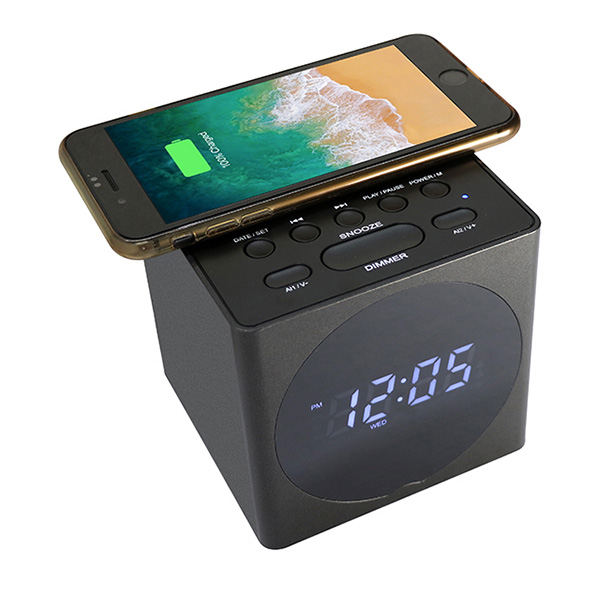 Wireless Phone Charging Alarm Clock丨YM-612B-Black